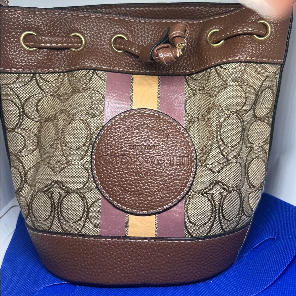 Coach Brown and Tan Signature Bucket Bag